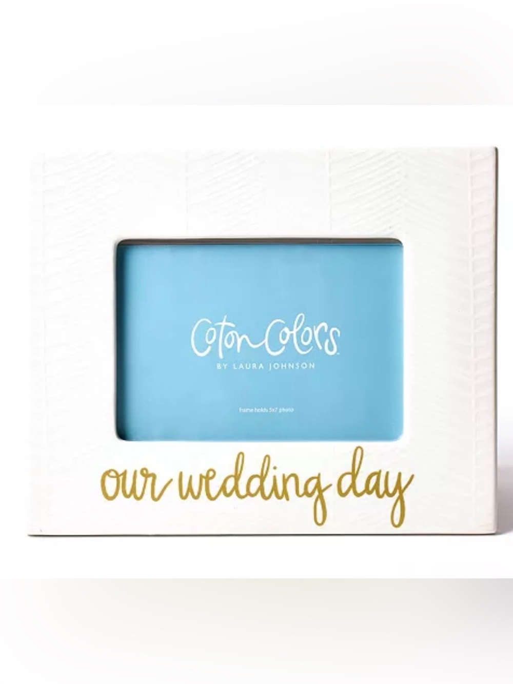 NWT Coton Colors Laura Johnson White Herringbone OUR WEDDING DAY photo frame